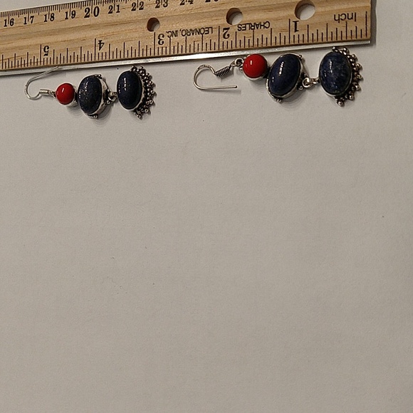 Lapis and coral Earrings 925 - Picture 3 of 3
